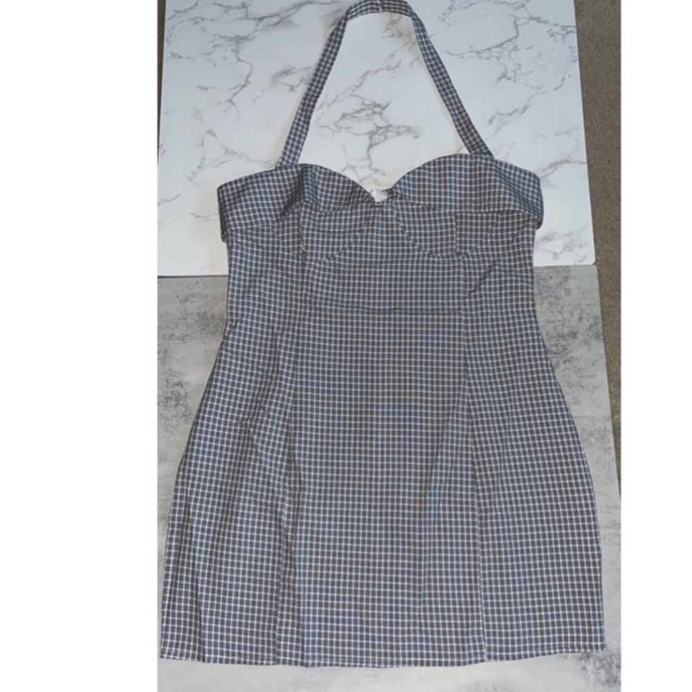 NWT PrettyLittleThing Petite White Halterneck Gingham Midi Dress - Picture 5 of 7